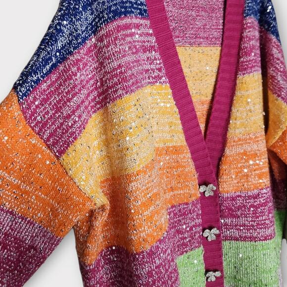Olivia Rubin Womens Mika Rainbow Stripe Cardigan L Colorful Knitwear - Picture 6 of 10
